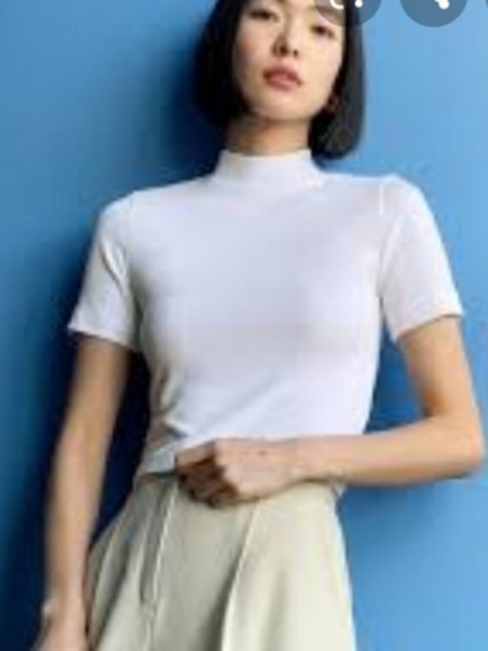 Babaton Gonzalo T-Shirt: White Mock Neck Crop Tee - Ribbed